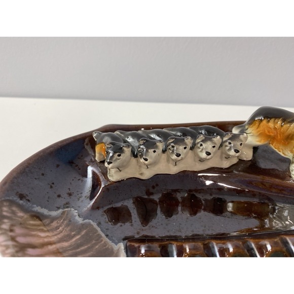 Vintage‎ Royal Sealy Japan Border Collie & Puppies Ashtray Glazed Ceramic - Picture 3 of 10